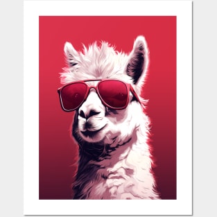 Funny And Cool Llama Wearing A Pink Sunglasses Poster Posters and Art